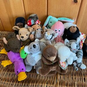 Mixed Lot 16 TY beanie babies stuffed animal plush 1990s vintage party favors